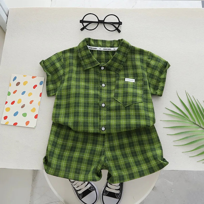 Kids Clothes Baby Boy/Girl Plaid T-Shirt + Shorts Set Summer Clothing Fashion Casual Boys Tracksuit Children Baby Clothes Set