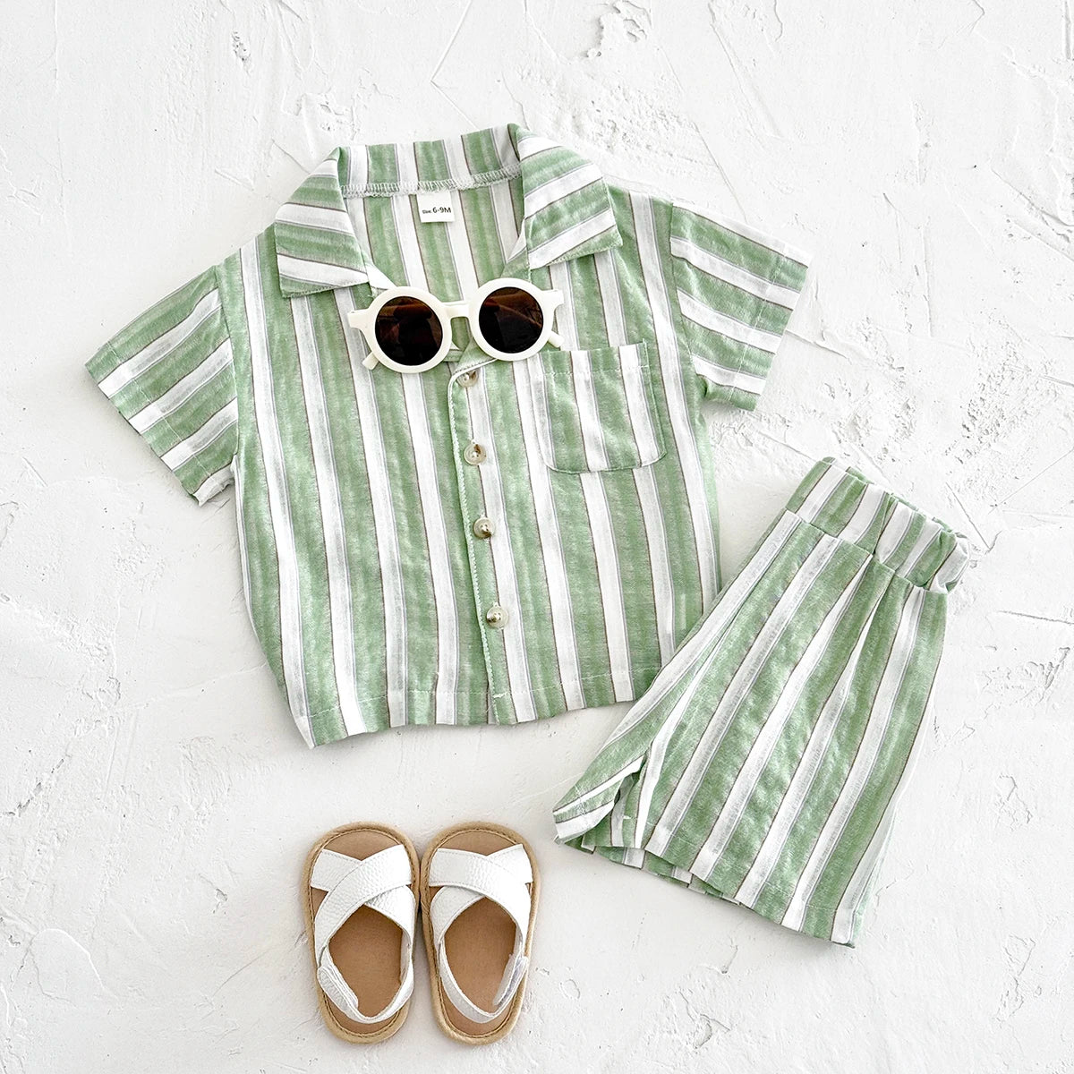 2Pcs Set Newborn Baby Boy Girl Striped Lapel Button Up Shirt Top+Shorts Summer Infant Toddler Outfit Sweatshirt Kids Clothes