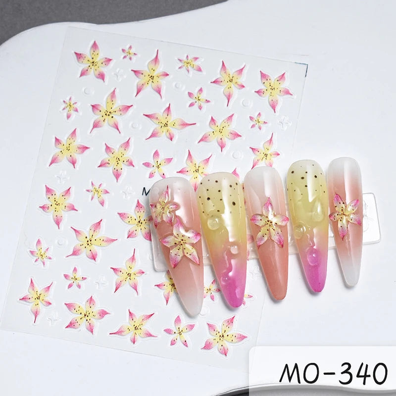 5D Sticker Lily Flower Nail Decals Jelly Nail Art Decorations Acrylic Adhesive Gel Sliders Summer Stickers Manicure Accessories