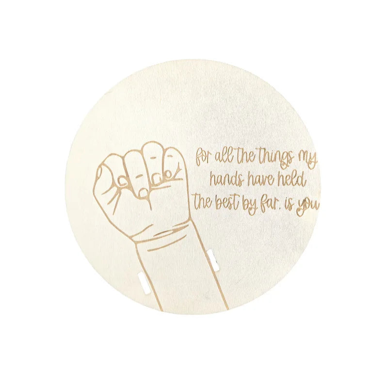 Wooden baby birth hospital bracelet commemorative plaque, circular carved newborn collection plaque