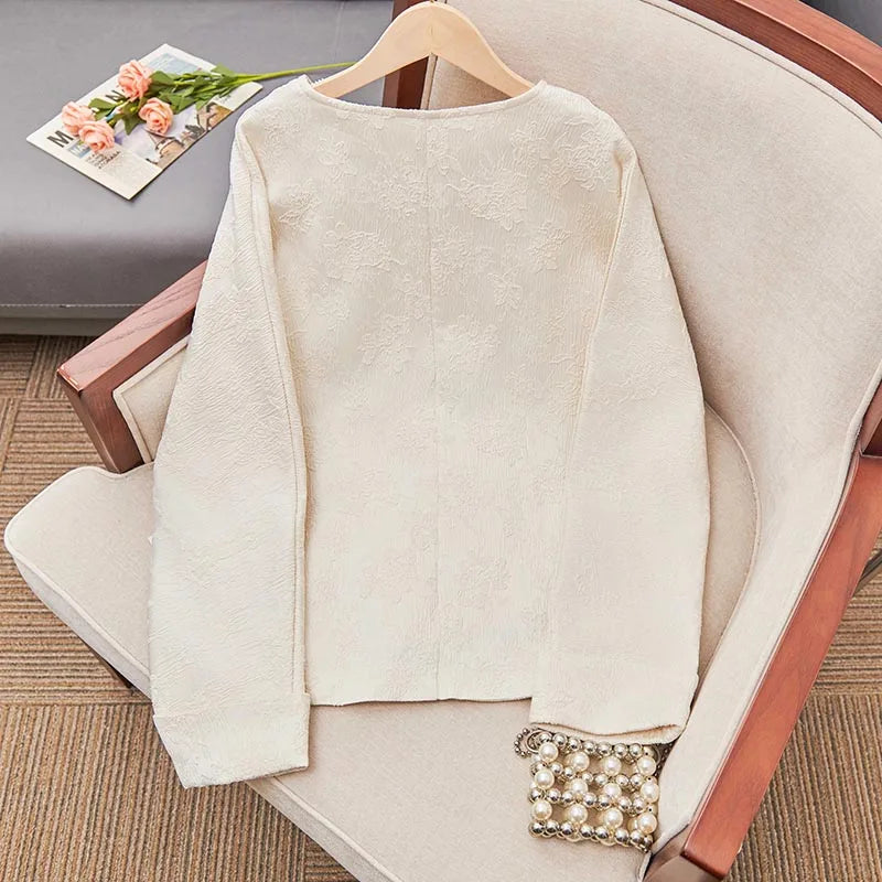 Vintage Chinese Style Women's Top Tea Jacket Round Neck Jacquard Shirt Jacket Autumn Winter Elegant Temperament Woman Clothing