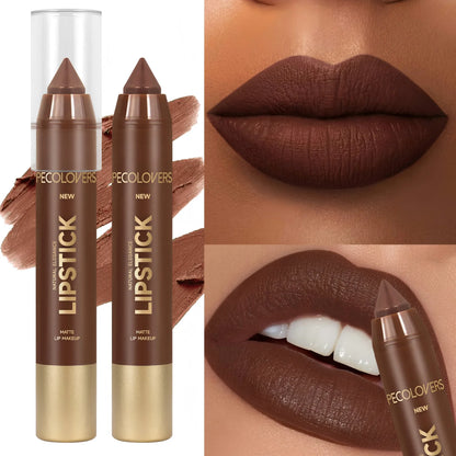 1pcs Matte Waterproof Lip Liner, Crayon Nib Design Lip Line Lip Balm Dual Use, Rotary Design Long-lasting Brown Color Lipsticks