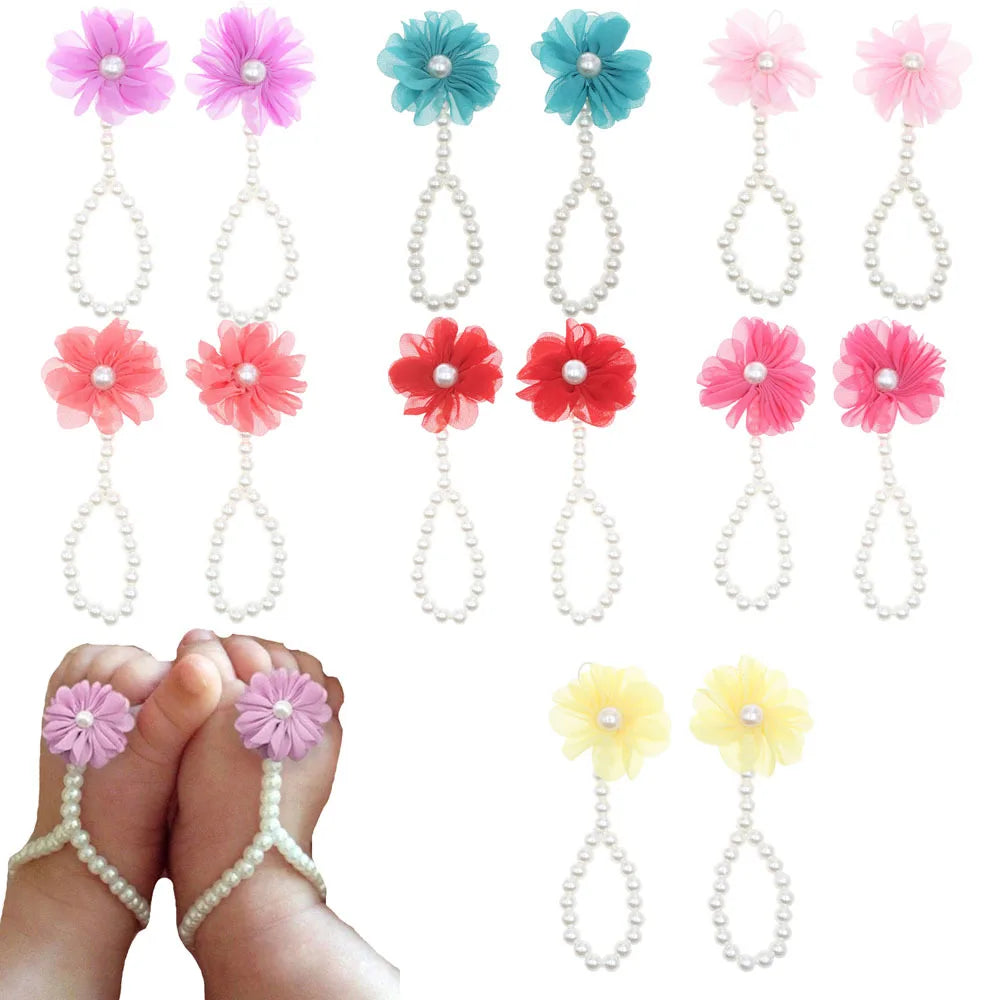 Baby Shoe Pearl Shoes For Kids Jewelry Flowers Foot Chain Infant Colorful Foot Sandals Toddler Accessories Photo Props