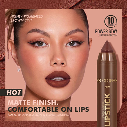 1pcs Matte Waterproof Lip Liner, Crayon Nib Design Lip Line Lip Balm Dual Use, Rotary Design Long-lasting Brown Color Lipsticks