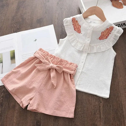 Kids Girls Clothing Sets Summer New Style Brand  Baby Short Sleeve T-Shirt+Pant Dress 2Pcs Children Clothes Suits