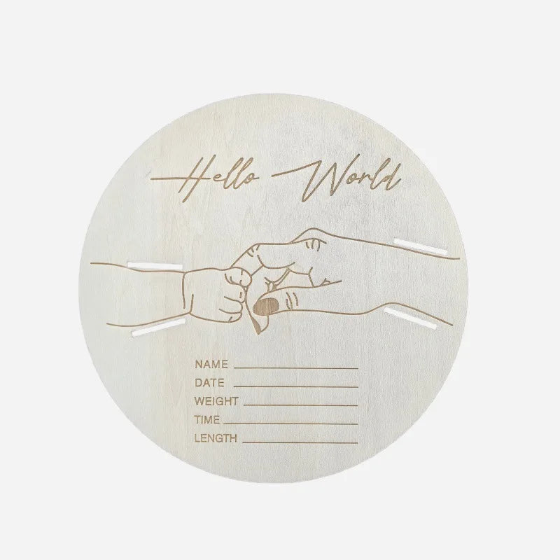 Wooden baby birth hospital bracelet commemorative plaque, circular carved newborn collection plaque