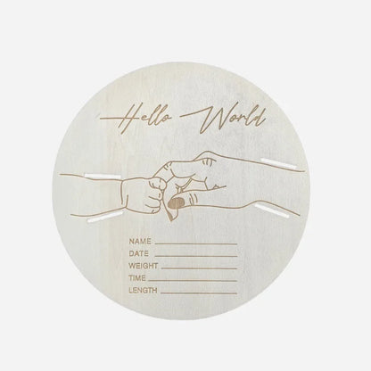 Wooden baby birth hospital bracelet commemorative plaque, circular carved newborn collection plaque