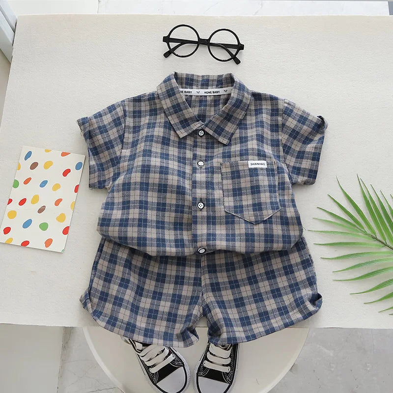 Kids Clothes Baby Boy/Girl Plaid T-Shirt + Shorts Set Summer Clothing Fashion Casual Boys Tracksuit Children Baby Clothes Set