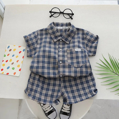 Kids Clothes Baby Boy/Girl Plaid T-Shirt + Shorts Set Summer Clothing Fashion Casual Boys Tracksuit Children Baby Clothes Set