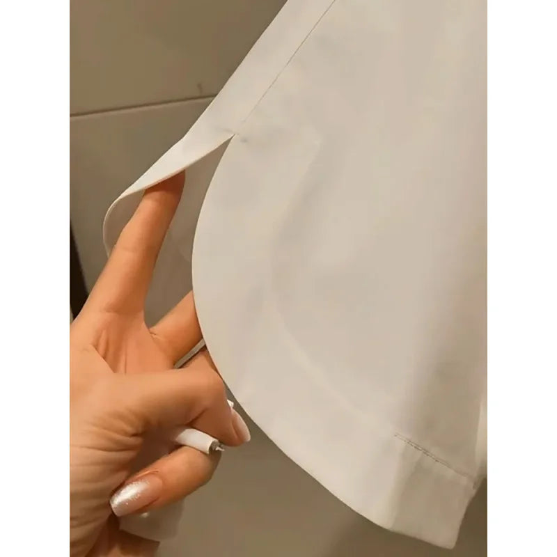 HOT Summer Short Flip Collar Half Sleeve Embroidered Short Sleeve Loose White Bat Sleeve White Shirt for Women Top