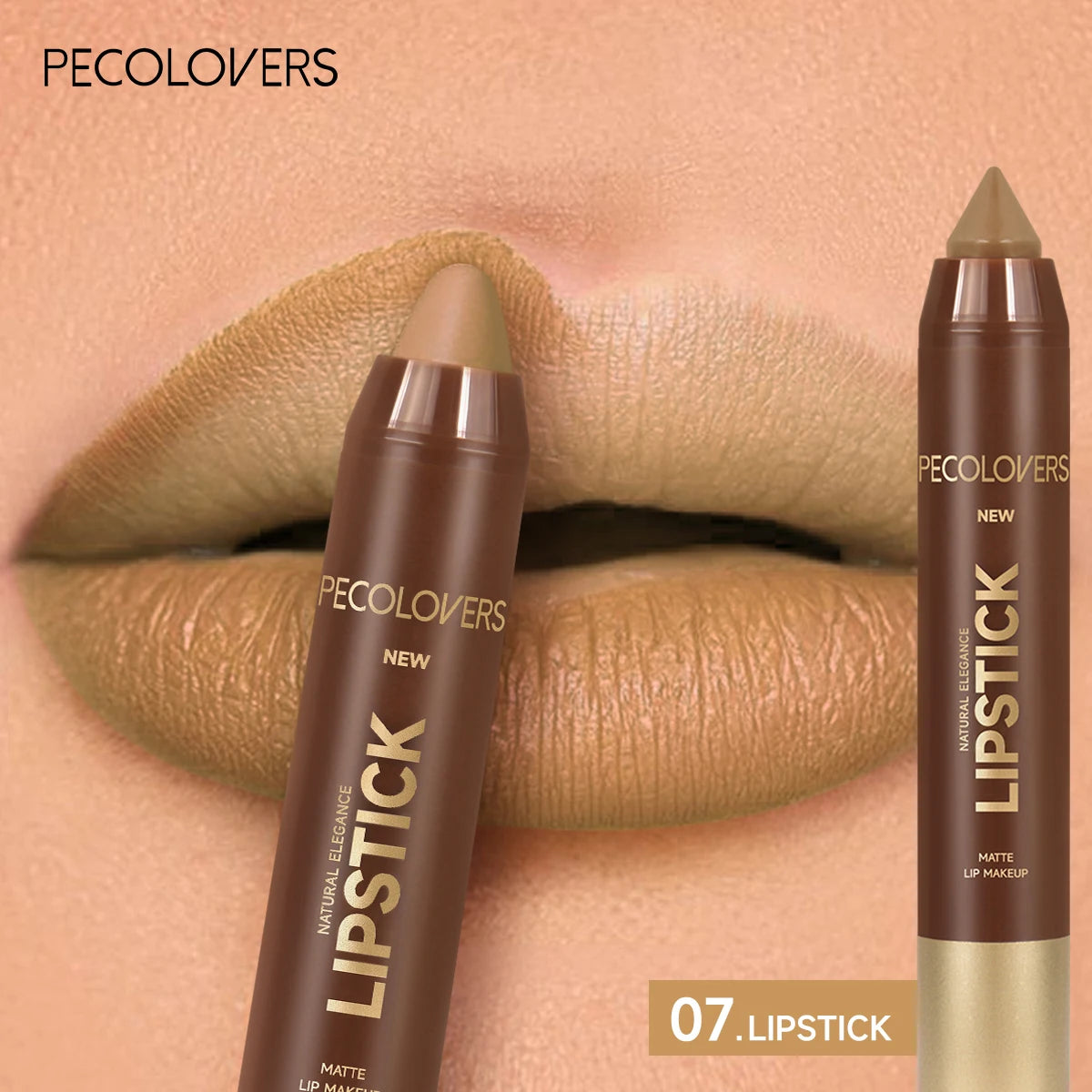 1pcs Matte Waterproof Lip Liner, Crayon Nib Design Lip Line Lip Balm Dual Use, Rotary Design Long-lasting Brown Color Lipsticks