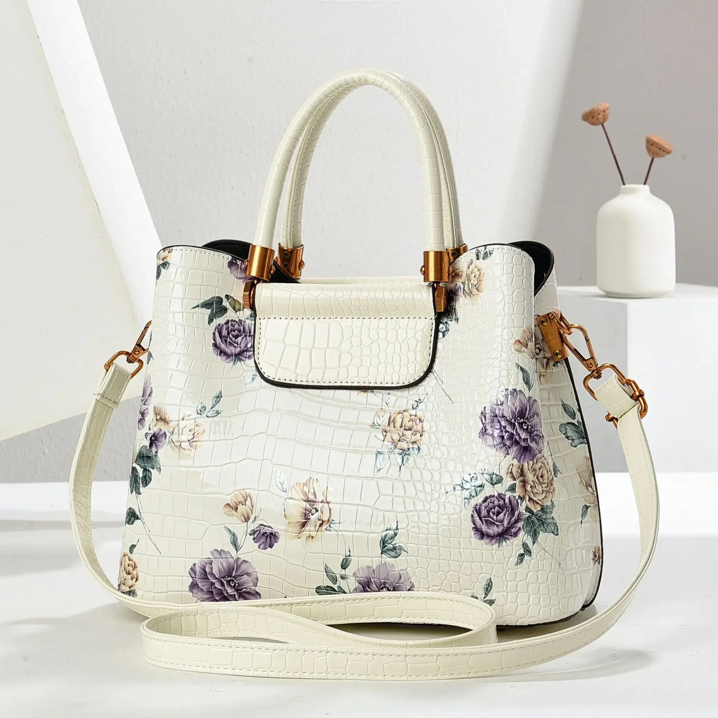Fashionable Large Capacity Floral Print Shoulder Bag Women's Stylish Crossbody Handbag Simple Mom Bag Soft Polyester Lining