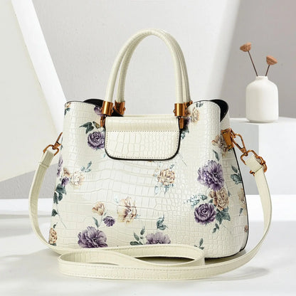 Fashionable Large Capacity Floral Print Shoulder Bag Women's Stylish Crossbody Handbag Simple Mom Bag Soft Polyester Lining
