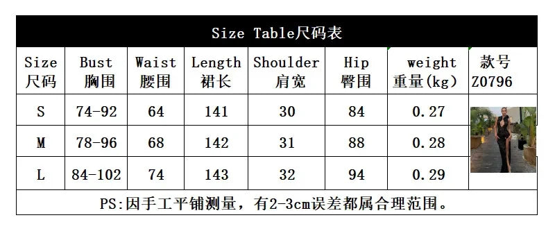 Fashion Lace Hollow Out Black Maxi Robe Chic Women High Slit Print See Trough Sleeveless Slim Dress New Lady Party Clubwear