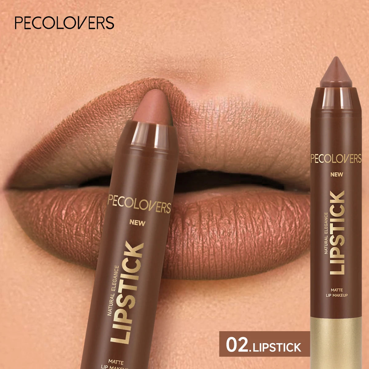 1pcs Matte Waterproof Lip Liner, Crayon Nib Design Lip Line Lip Balm Dual Use, Rotary Design Long-lasting Brown Color Lipsticks