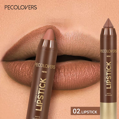 1pcs Matte Waterproof Lip Liner, Crayon Nib Design Lip Line Lip Balm Dual Use, Rotary Design Long-lasting Brown Color Lipsticks