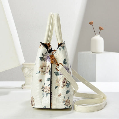 Fashionable Large Capacity Floral Print Shoulder Bag Women's Stylish Crossbody Handbag Simple Mom Bag Soft Polyester Lining