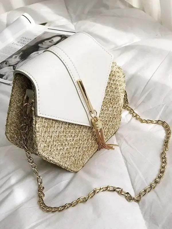 Hexagon Mulit Style Straw+leather Handbag Women Summer Rattan Bag Handmade Woven Beach Circle Bohemia Shoulder Bag