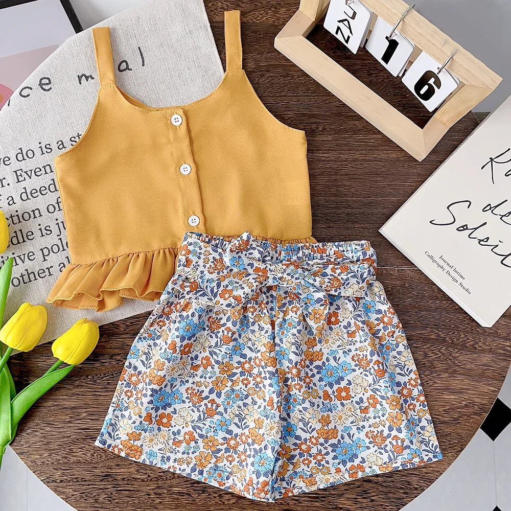 Kids Girls Clothing Sets Summer New Style Brand  Baby Short Sleeve T-Shirt+Pant Dress 2Pcs Children Clothes Suits