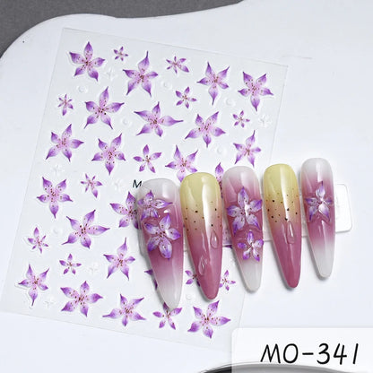 5D Sticker Lily Flower Nail Decals Jelly Nail Art Decorations Acrylic Adhesive Gel Sliders Summer Stickers Manicure Accessories