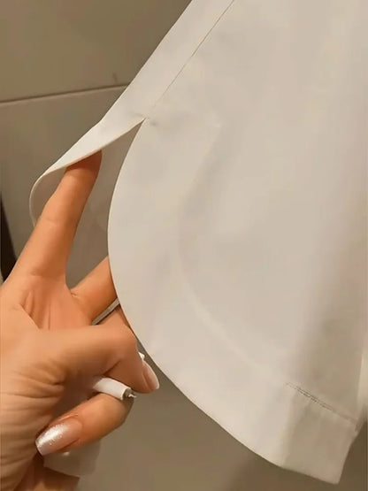 HOT Summer Short Flip Collar Half Sleeve Embroidered Short Sleeve Loose White Bat Sleeve White Shirt for Women Top