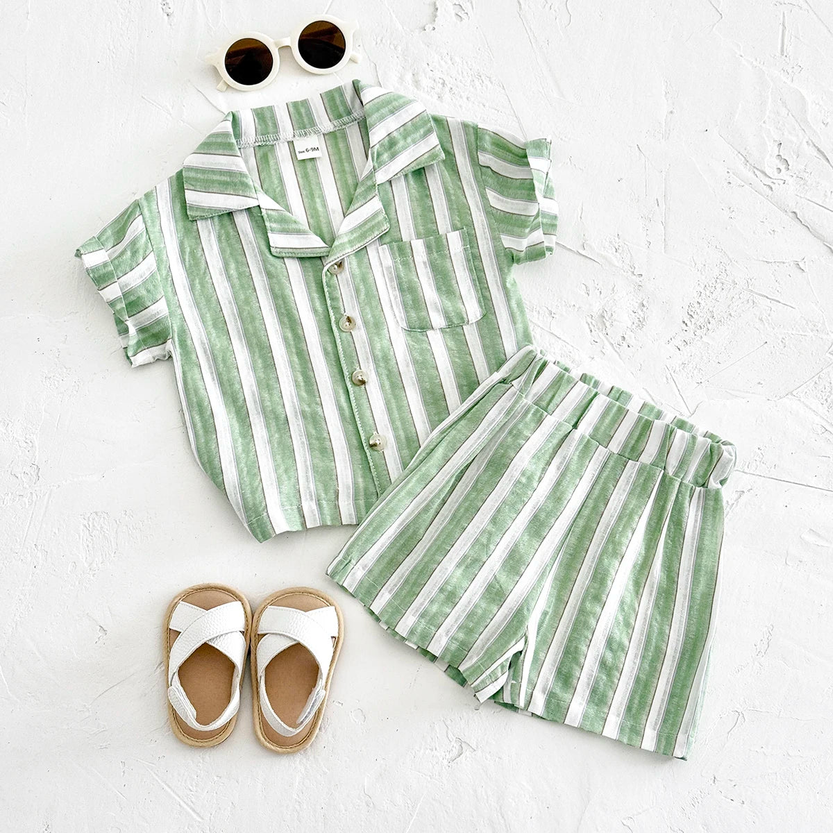 2Pcs Set Newborn Baby Boy Girl Striped Lapel Button Up Shirt Top+Shorts Summer Infant Toddler Outfit Sweatshirt Kids Clothes