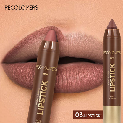 1pcs Matte Waterproof Lip Liner, Crayon Nib Design Lip Line Lip Balm Dual Use, Rotary Design Long-lasting Brown Color Lipsticks