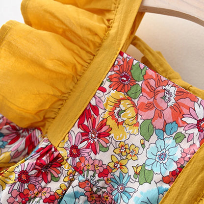 2 Pcs Baby Girl Summer New Dress Sweet Fragmented Flower Flying Sleeves Princess Dress Comes with Hat Suitable for Aged 80-110