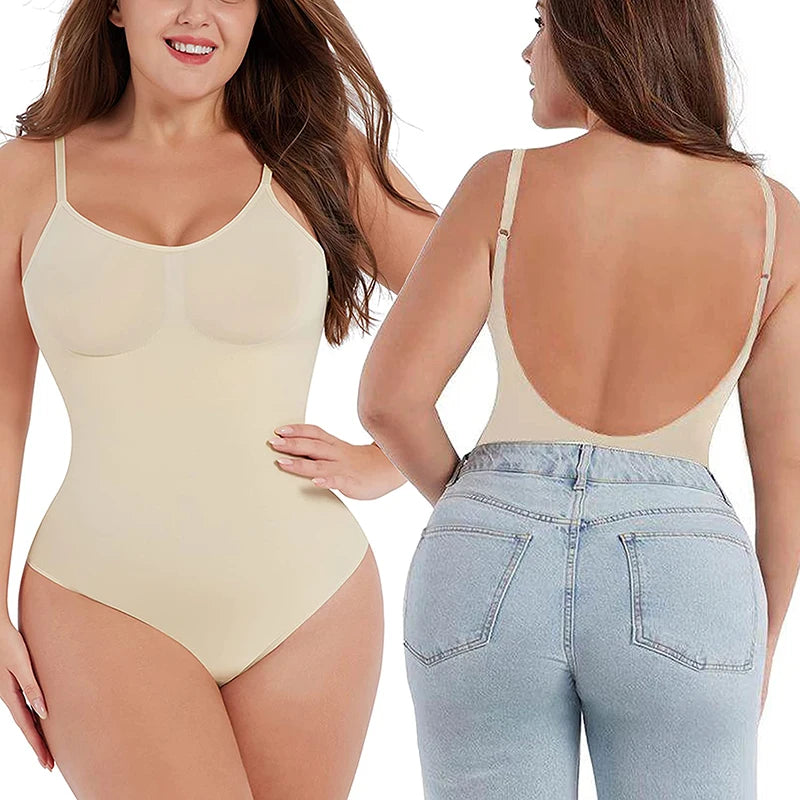 Women Backless Sleeveless Bodysuits Shapewear Thong Seamless Tummy Control Butt Lifter Body Shaper Corset Slimming Camisole Tops