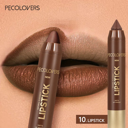 1pcs Matte Waterproof Lip Liner, Crayon Nib Design Lip Line Lip Balm Dual Use, Rotary Design Long-lasting Brown Color Lipsticks
