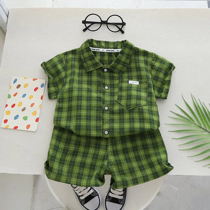 Kids Clothes Baby Boy/Girl Plaid T-Shirt + Shorts Set Summer Clothing Fashion Casual Boys Tracksuit Children Baby Clothes Set