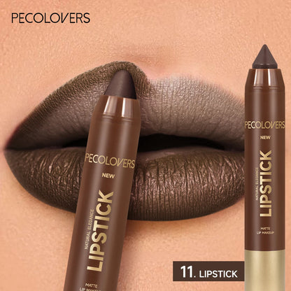 1pcs Matte Waterproof Lip Liner, Crayon Nib Design Lip Line Lip Balm Dual Use, Rotary Design Long-lasting Brown Color Lipsticks