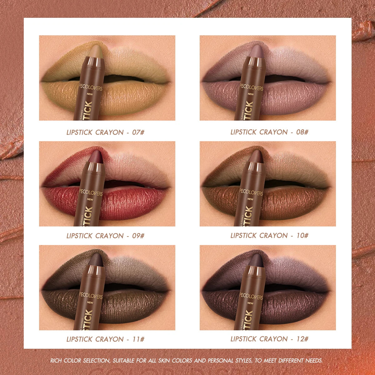 1pcs Matte Waterproof Lip Liner, Crayon Nib Design Lip Line Lip Balm Dual Use, Rotary Design Long-lasting Brown Color Lipsticks