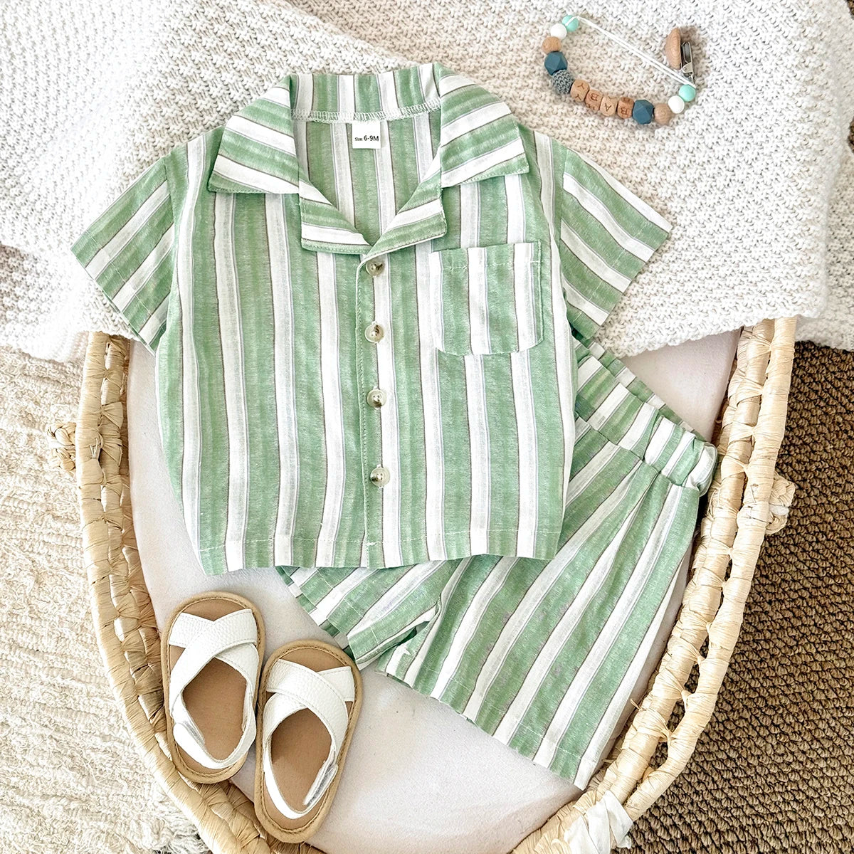2Pcs Set Newborn Baby Boy Girl Striped Lapel Button Up Shirt Top+Shorts Summer Infant Toddler Outfit Sweatshirt Kids Clothes