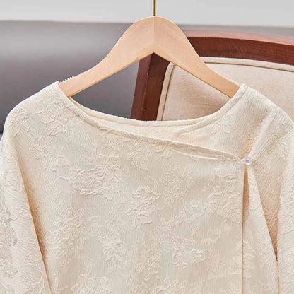 Vintage Chinese Style Women's Top Tea Jacket Round Neck Jacquard Shirt Jacket Autumn Winter Elegant Temperament Woman Clothing