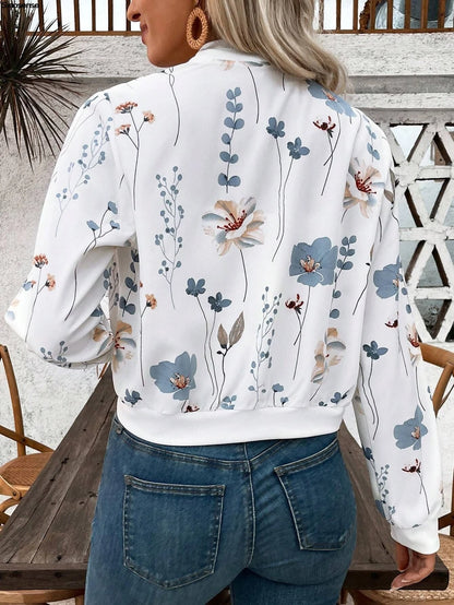 Women's Lightweight Long Sleeve Zip Up Bomber Jacket Floral Print Outwear Tops Casual Daily Street Date Travel Fall Coats