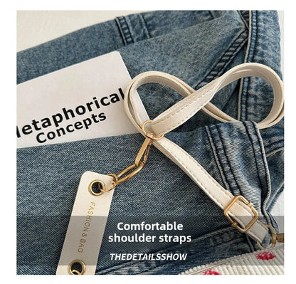 Women Small Underarm Bag Corduroy Handbag Cute Strawberry Print Little Tote Half Moon Design Eco Cloth Purse Mini Shoulder Bags