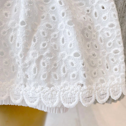 Girls 2022 Summer Clothing Sets Hollow Lace Suit Baby Casual Sleeveless T-shirt+Shorts Kids Clothing Sets Baby Clothes Outfits