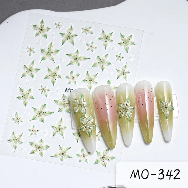 5D Sticker Lily Flower Nail Decals Jelly Nail Art Decorations Acrylic Adhesive Gel Sliders Summer Stickers Manicure Accessories