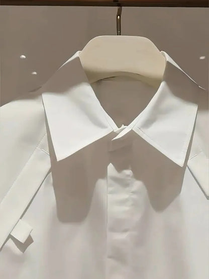 HOT Summer Short Flip Collar Half Sleeve Embroidered Short Sleeve Loose White Bat Sleeve White Shirt for Women Top