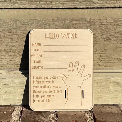 Wooden baby birth hospital bracelet commemorative plaque, circular carved newborn collection plaque