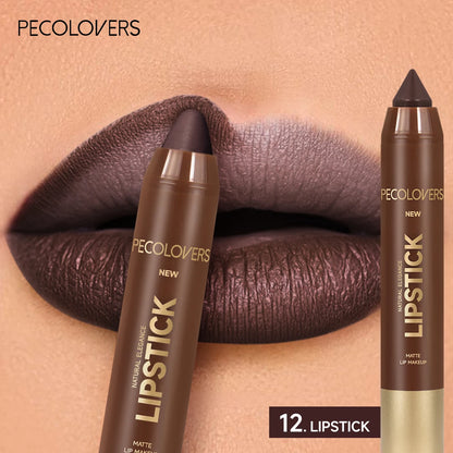 1pcs Matte Waterproof Lip Liner, Crayon Nib Design Lip Line Lip Balm Dual Use, Rotary Design Long-lasting Brown Color Lipsticks