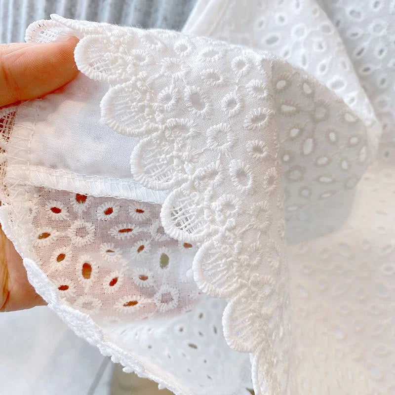 Girls 2022 Summer Clothing Sets Hollow Lace Suit Baby Casual Sleeveless T-shirt+Shorts Kids Clothing Sets Baby Clothes Outfits