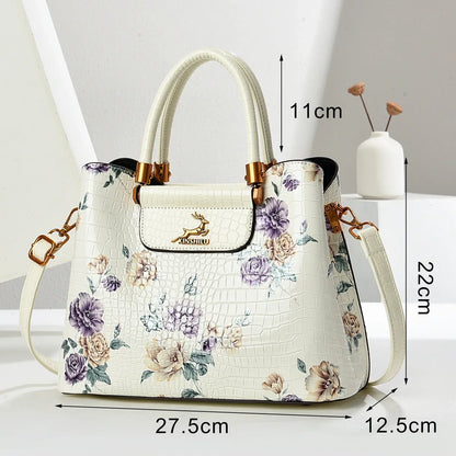 Fashionable Large Capacity Floral Print Shoulder Bag Women's Stylish Crossbody Handbag Simple Mom Bag Soft Polyester Lining
