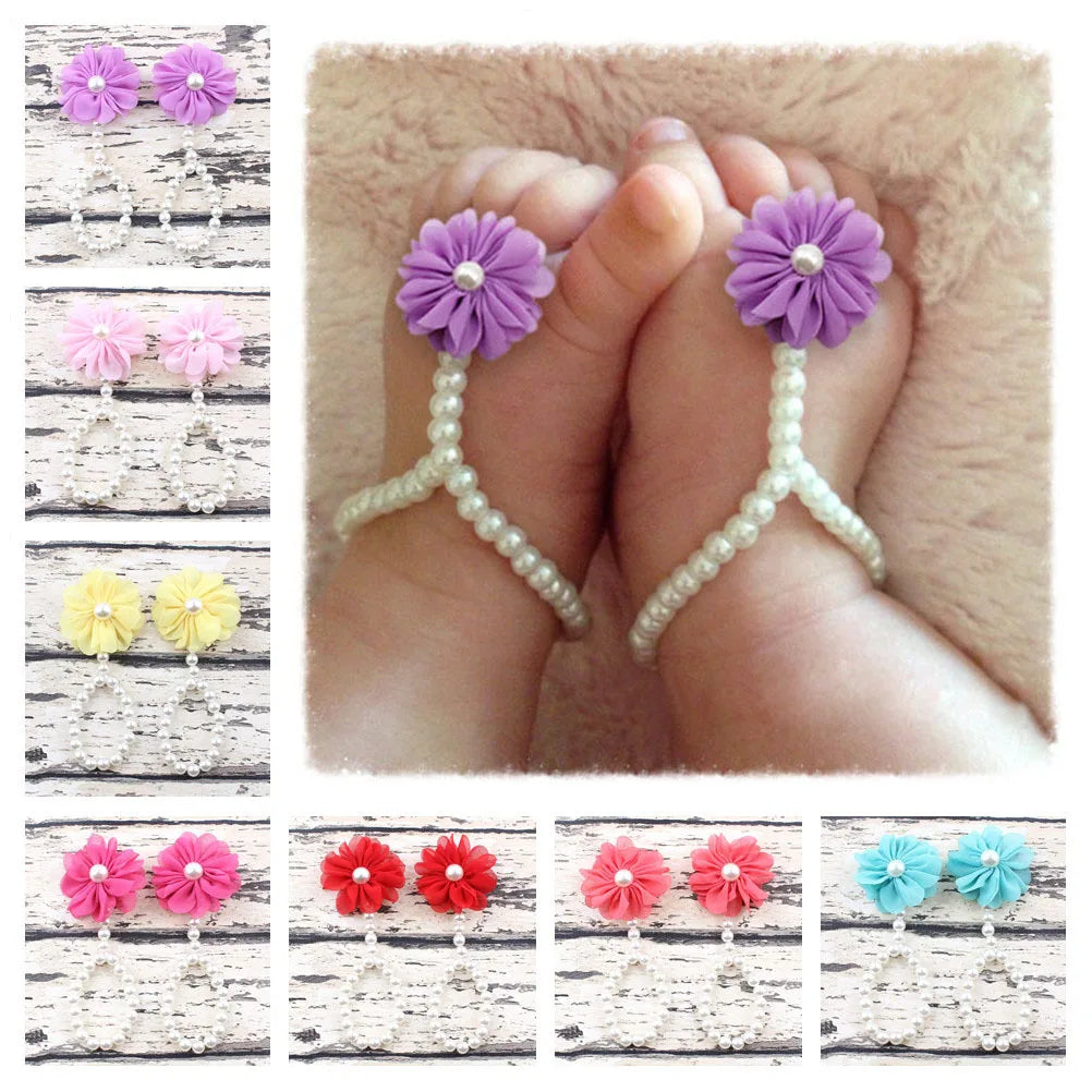 Baby Shoe Pearl Shoes For Kids Jewelry Flowers Foot Chain Infant Colorful Foot Sandals Toddler Accessories Photo Props
