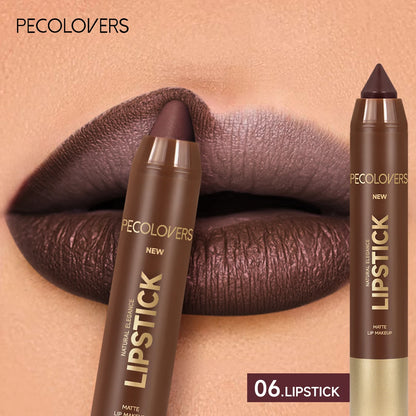 1pcs Matte Waterproof Lip Liner, Crayon Nib Design Lip Line Lip Balm Dual Use, Rotary Design Long-lasting Brown Color Lipsticks