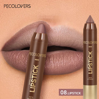 1pcs Matte Waterproof Lip Liner, Crayon Nib Design Lip Line Lip Balm Dual Use, Rotary Design Long-lasting Brown Color Lipsticks