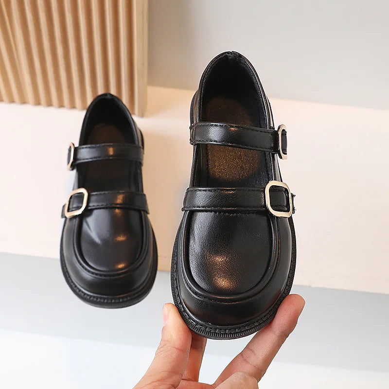 2024 Spring Children Leather Shoes Brown Black White Toddler Girls Flat Shoes Retro Color Elegant Kids School Shoes Girl H07191