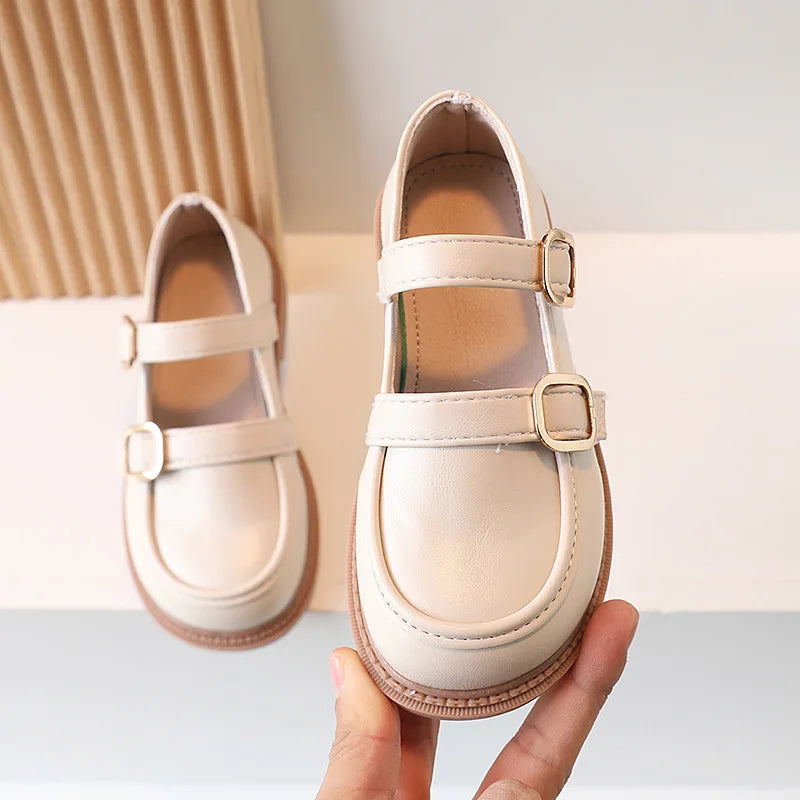 2024 Spring Children Leather Shoes Brown Black White Toddler Girls Flat Shoes Retro Color Elegant Kids School Shoes Girl H07191