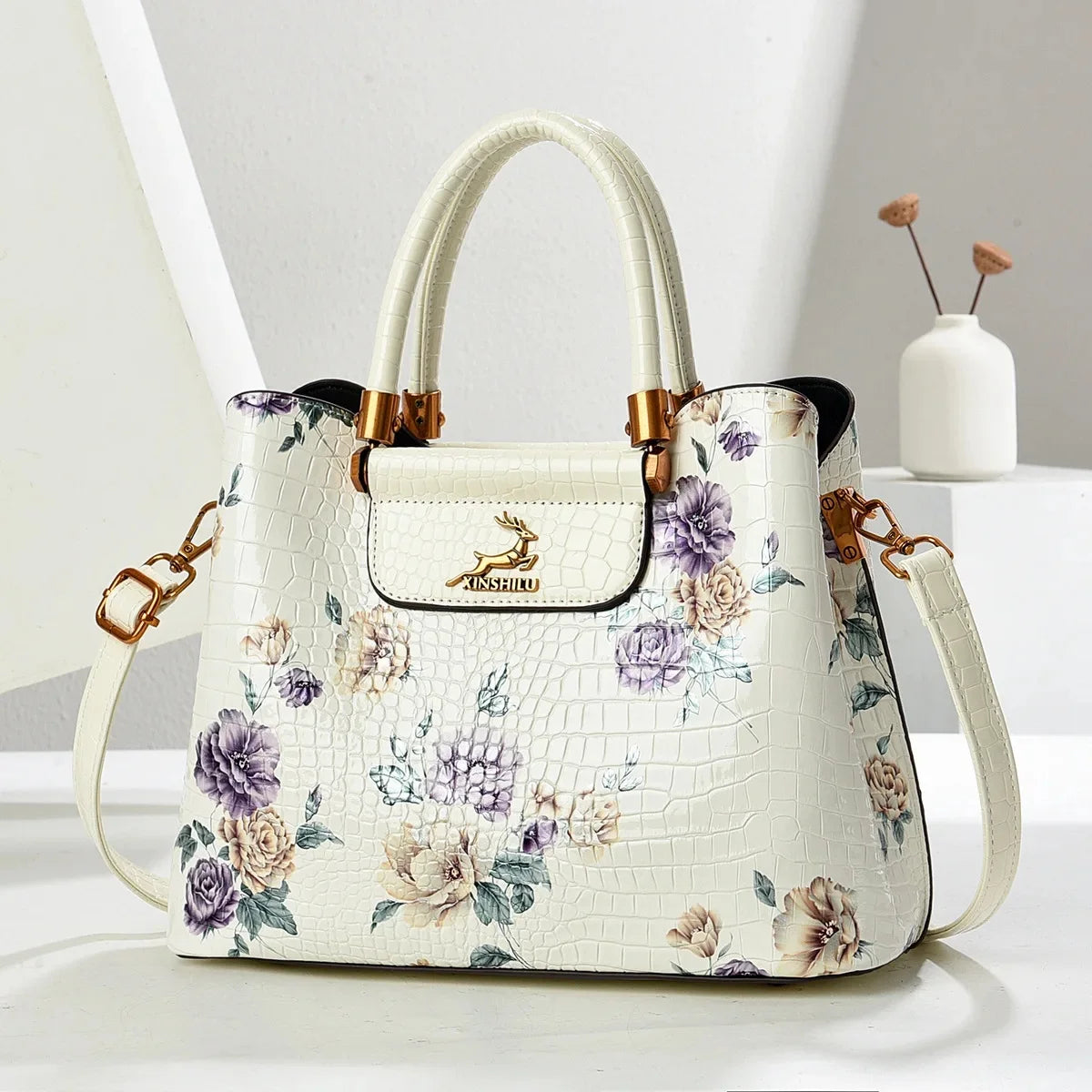 Fashionable Large Capacity Floral Print Shoulder Bag Women's Stylish Crossbody Handbag Simple Mom Bag Soft Polyester Lining
